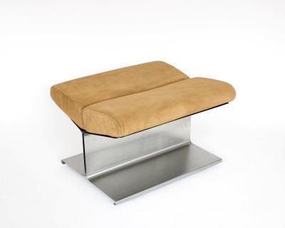 Paul Geoffroy Paul Geoffroy Steel and Suede Cushion Foot Stool by Uginox France 1970