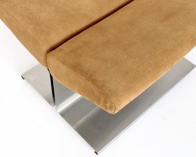 Paul Geoffroy Paul Geoffroy Steel and Suede Cushion Foot Stool by Uginox France 1970