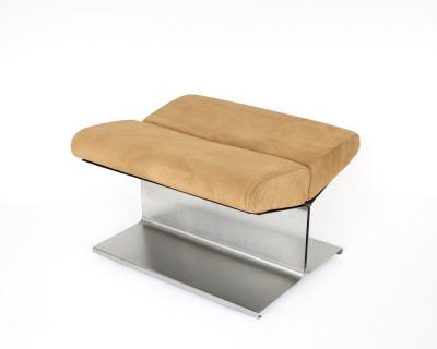 Paul Geoffroy Paul Geoffroy Steel and Suede Cushion Foot Stool by Uginox France 1970
