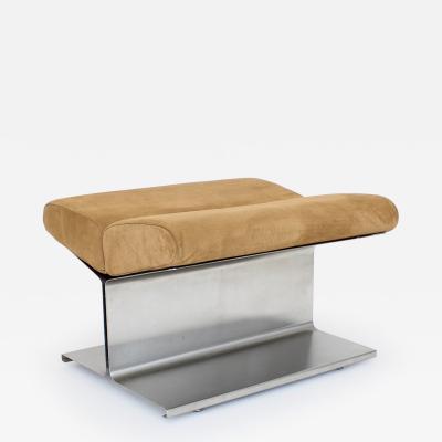 Paul Geoffroy Paul Geoffroy Steel and Suede Cushion Foot Stool by Uginox France 1970