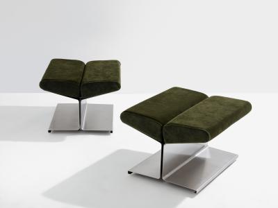 Paul Geoffroy Paul Geoffroy for Uginox stainless steel alcantara ottomans 1975