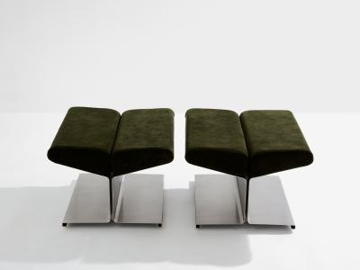 Paul Geoffroy Paul Geoffroy for Uginox stainless steel alcantara ottomans 1975
