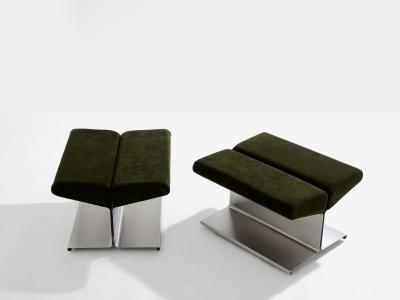 Paul Geoffroy Paul Geoffroy for Uginox stainless steel alcantara ottomans 1975