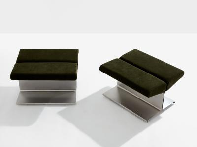 Paul Geoffroy Paul Geoffroy for Uginox stainless steel alcantara ottomans 1975