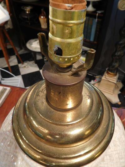 Paul Hanson Pair of Ceramic Basket Weave Paul Hanson Lamps with Ivory Crackle Glaze