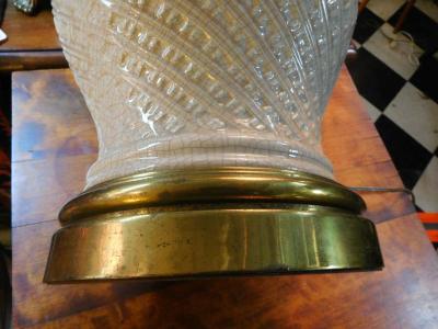 Paul Hanson Pair of Ceramic Basket Weave Paul Hanson Lamps with Ivory Crackle Glaze