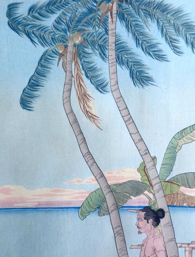 Paul Jacoulet Framed Japanese Woodblock Print Apres La Pluie Tarang Yap by Paul Jacoulet