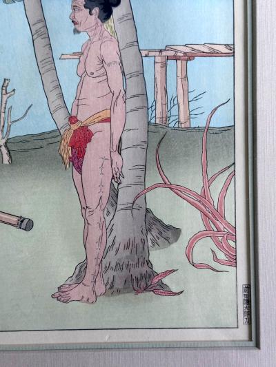 Paul Jacoulet Framed Japanese Woodblock Print Apres La Pluie Tarang Yap by Paul Jacoulet