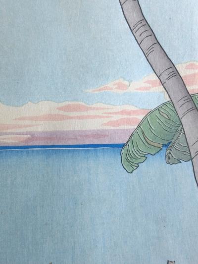 Paul Jacoulet Framed Japanese Woodblock Print Apres La Pluie Tarang Yap by Paul Jacoulet