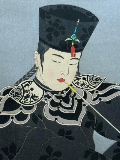 Paul Jacoulet Framed Rare Japanese Woodblock Print Le Lotus Noir Chine by Paul Jacoulet