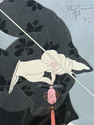 Paul Jacoulet Framed Rare Japanese Woodblock Print Le Lotus Noir Chine by Paul Jacoulet