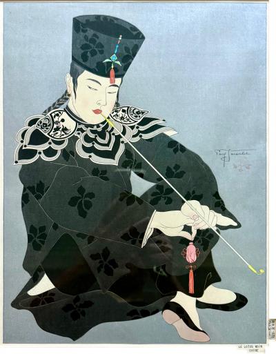 Paul Jacoulet Framed Rare Japanese Woodblock Print Le Lotus Noir Chine by Paul Jacoulet