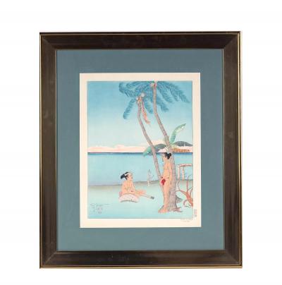 Paul Jacoulet Framed Woodblock Print Apres La Pluie Tarang Yap by Paul Jacoulet