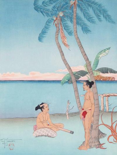 Paul Jacoulet Framed Woodblock Print Apres La Pluie Tarang Yap by Paul Jacoulet