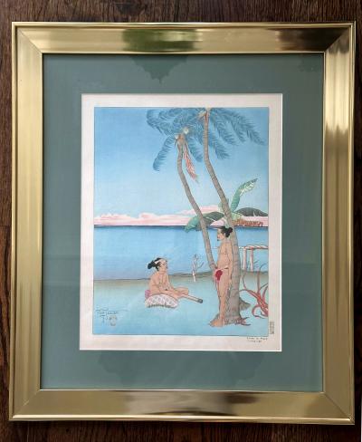 Paul Jacoulet Framed Woodblock Print Apres La Pluie Tarang Yap by Paul Jacoulet