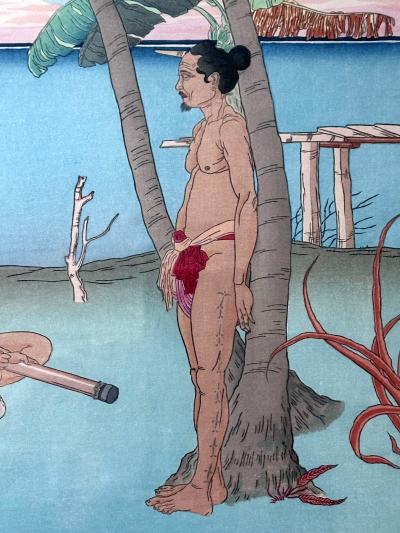 Paul Jacoulet Framed Woodblock Print Apres La Pluie Tarang Yap by Paul Jacoulet