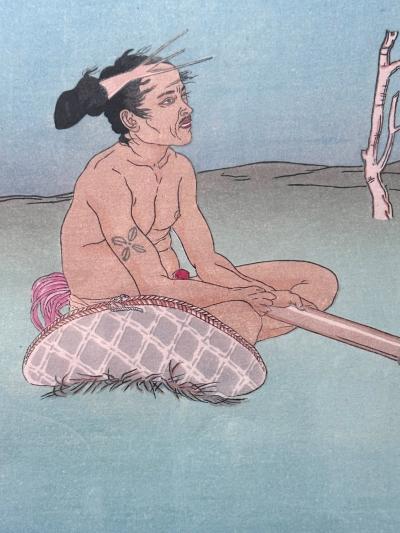 Paul Jacoulet Framed Woodblock Print Apres La Pluie Tarang Yap by Paul Jacoulet