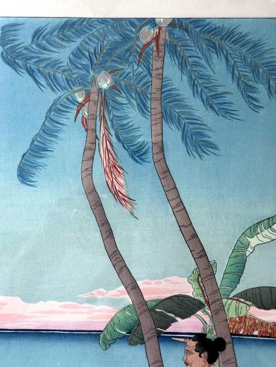 Paul Jacoulet Framed Woodblock Print Apres La Pluie Tarang Yap by Paul Jacoulet