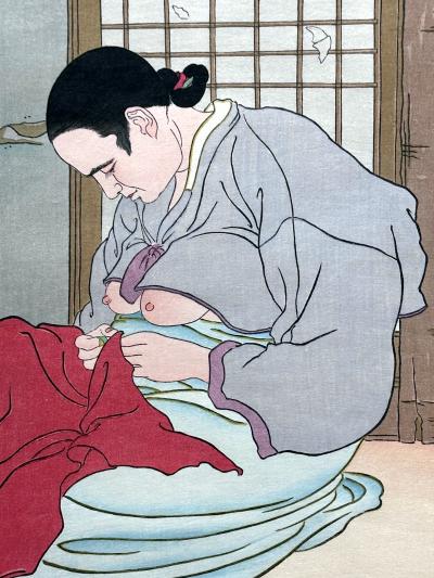 Paul Jacoulet Framed Woodblock Print La Lettre du Fils Coree Early Version by Paul Jacoulet