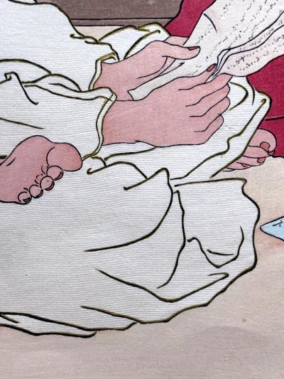 Paul Jacoulet Framed Woodblock Print La Lettre du Fils Coree Early Version by Paul Jacoulet