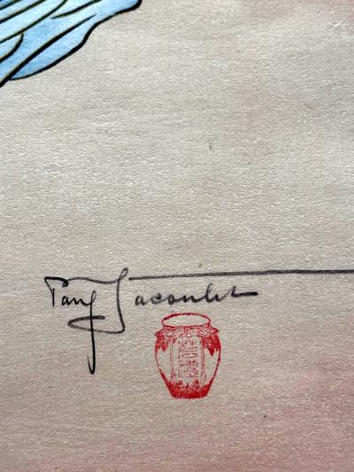 Paul Jacoulet Framed Woodblock Print La Lettre du Fils Coree Early Version by Paul Jacoulet