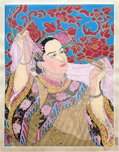 Paul Jacoulet Framed Woodblock Print Les Perles by Paul Jacoulet