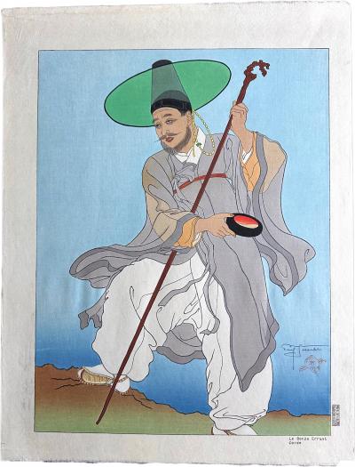 Paul Jacoulet Japanese Woodblock Print Le Bonze Errant by Paul Jacoulet