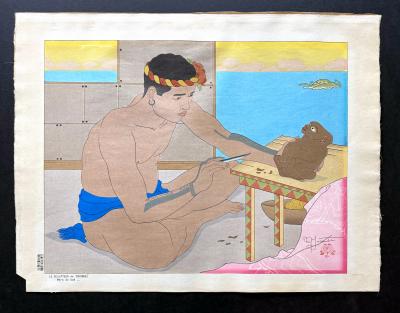Paul Jacoulet Japanese Woodblock Print Le Sculpteur de Tokobuei Mers du Sud by Paul Jacoulet