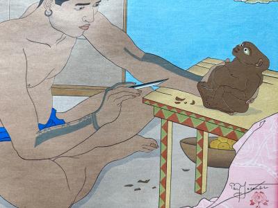 Paul Jacoulet Japanese Woodblock Print Le Sculpteur de Tokobuei Mers du Sud by Paul Jacoulet