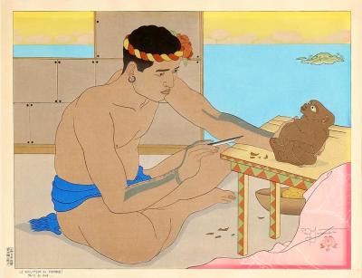 Paul Jacoulet Japanese Woodblock Print Le Sculpteur de Tokobuei Mers du Sud by Paul Jacoulet