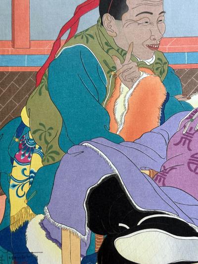 Paul Jacoulet Japanese Woodblock Print Une Histoire Tres Drole by Paul Jacoulet