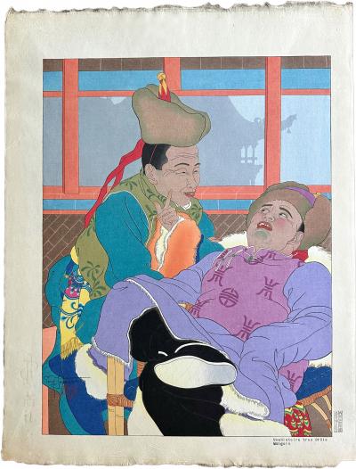 Paul Jacoulet Japanese Woodblock Print Une Histoire Tres Drole by Paul Jacoulet