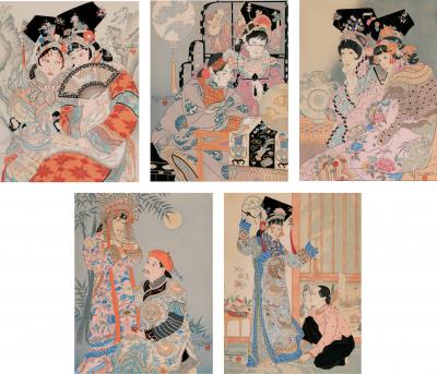 Paul Jacoulet Rare Set of Five Dames Chinoises et Madchoues Woodblock Prints Paul Jacoulet