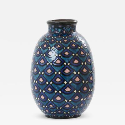 Paul Jacquet French Art Deco enameled ceramic vase 1930