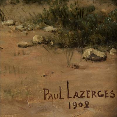 Paul Jean Baptiste Lazerges Large Orientalist Painting Twilight Caravan Desert by Lazerges
