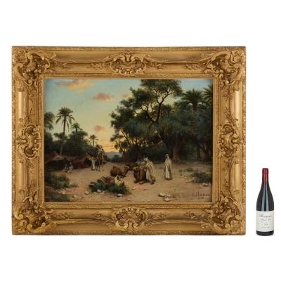 Paul Jean Baptiste Lazerges Large Orientalist Painting Twilight Caravan Desert by Lazerges