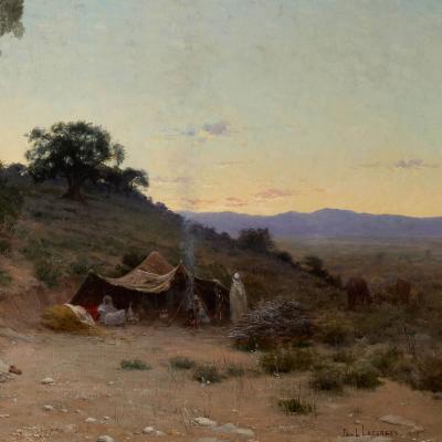 Paul Jean Baptiste Lazerges Large Orientalist painting of an evening landscape by Lazerges
