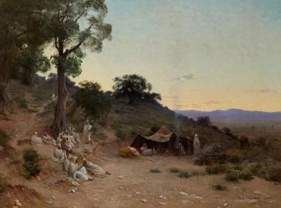 Paul Jean Baptiste Lazerges Large Orientalist painting of an evening landscape by Lazerges