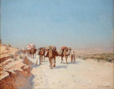 Paul Jean Baptiste Lazerges Orientalist landscape with camels oil painting by Lazerges