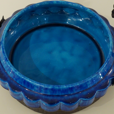 Paul Jean Milet French Art Nouveau Paul Milet Sevres Ceramic Flower Wrought Iron Turquoise Bowl