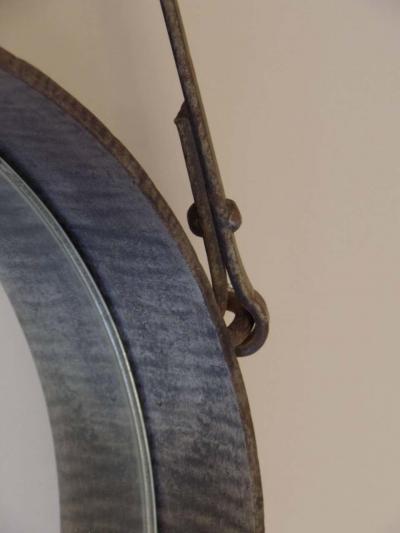 Paul Kiss French Mid Century Modern Round Wrought Iron Mirror Attr Paul Kiss circa 1930