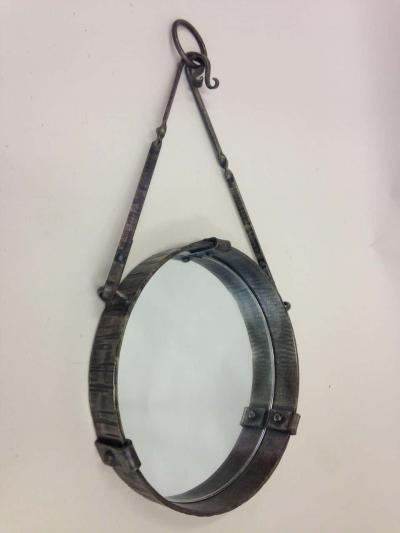 Paul Kiss French Mid Century Modern Round Wrought Iron Mirror Attr Paul Kiss circa 1930
