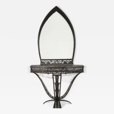 Paul Kiss Important Paul Kiss Wrought Iron Marble Console with Mirror c 1925