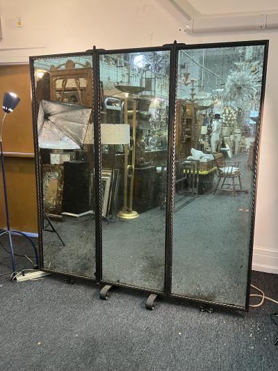 Paul Kiss MAGNIFICIENT FRENCH ART DECO WROUGHT IRON TRIFOLD MIRROR