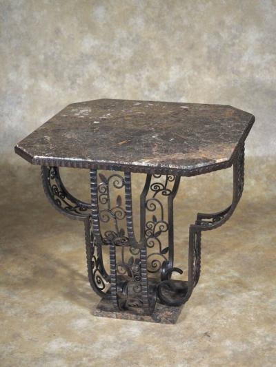 Paul Kiss Paul Kiss hand forged iron side table with marble top