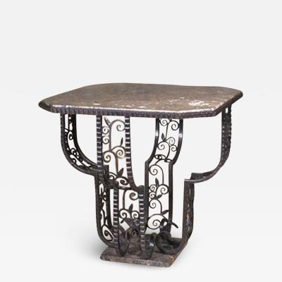 Paul Kiss Paul Kiss hand forged iron side table with marble top