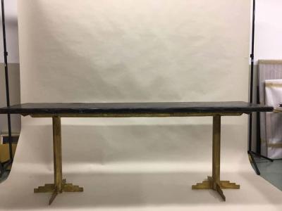 Paul Kiss Two French Mid Century Modern Gilt Iron Consoles or Dining Tables 1925