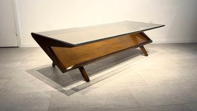 Paul L szl American Modern Dark Walnut and Glass Coffee Table Paul Laszlo