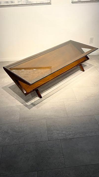 Paul L szl American Modern Dark Walnut and Glass Coffee Table Paul Laszlo