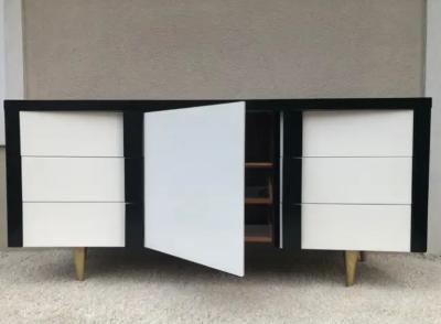 Paul L szl Billy Haines Style Dark Walnut White Lacquered Leather Cabinet Chest Metal Leg
